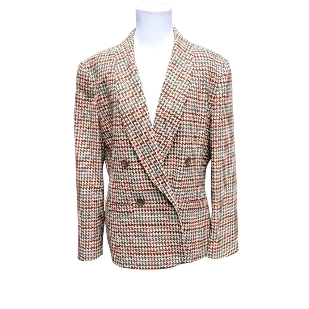 Vintage Pendleton Blazer Jacket Ivy Academia Double Breasted Wool Houndstooth 10
